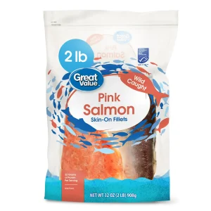 Great Value Frozen Wild Caught Pink Salmon Skin-on Fillets, 2 lb Bag