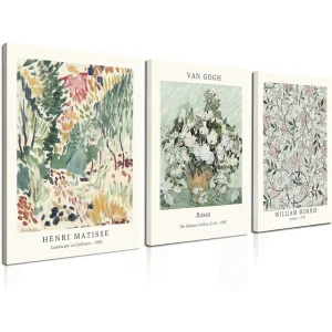 Induslyfe Framed Sage Green Vintage Wall Art Canvas Decor Set of 3, Matisse Wall Art Prints Posters Mid Century Modern Art, Aesthetic Floral Botanical wall art for bedroom living room bathroom 12x16